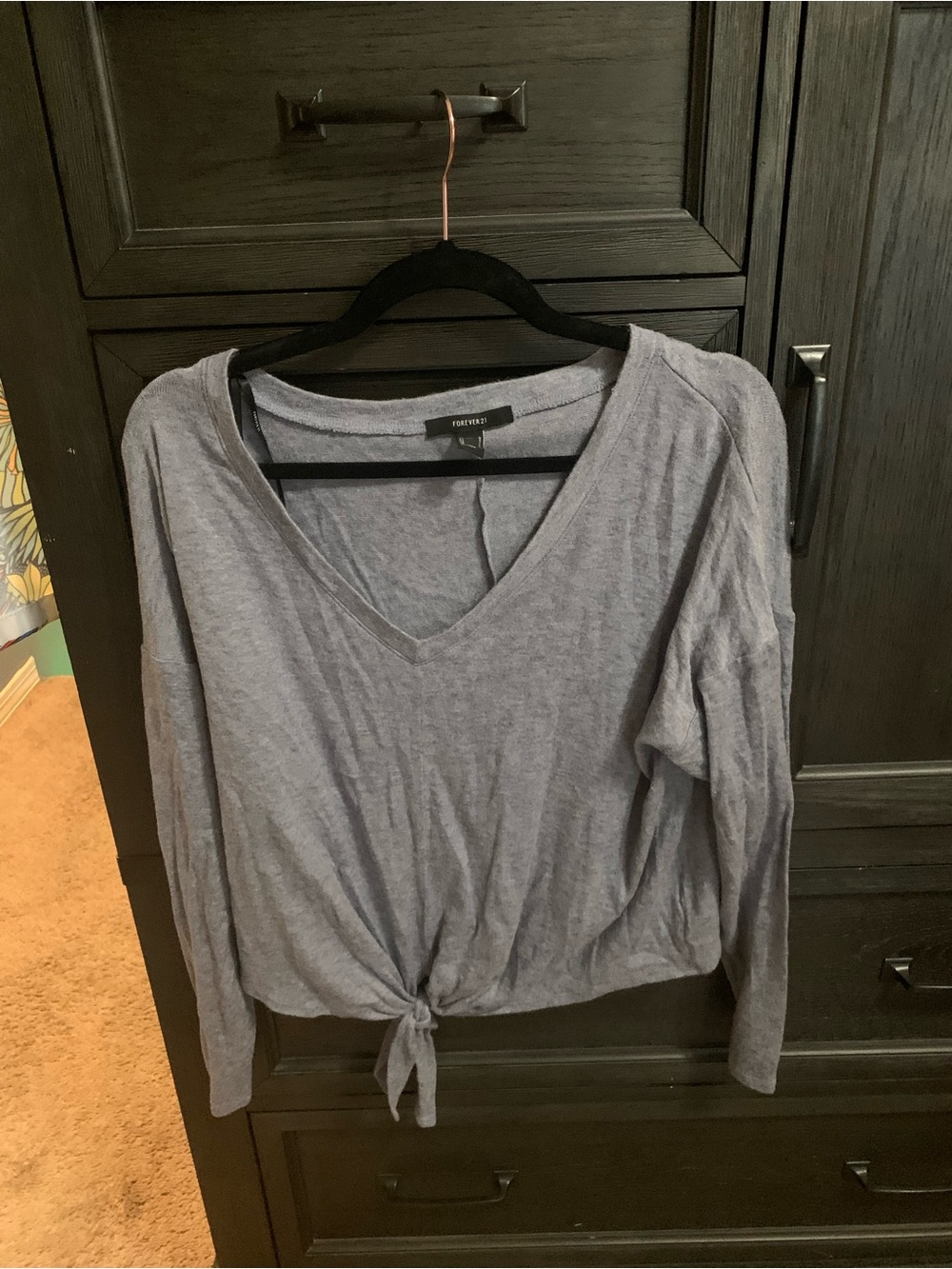 Forever 21 Light Purple V-Neck Tie-Front Long Sleeve Top
